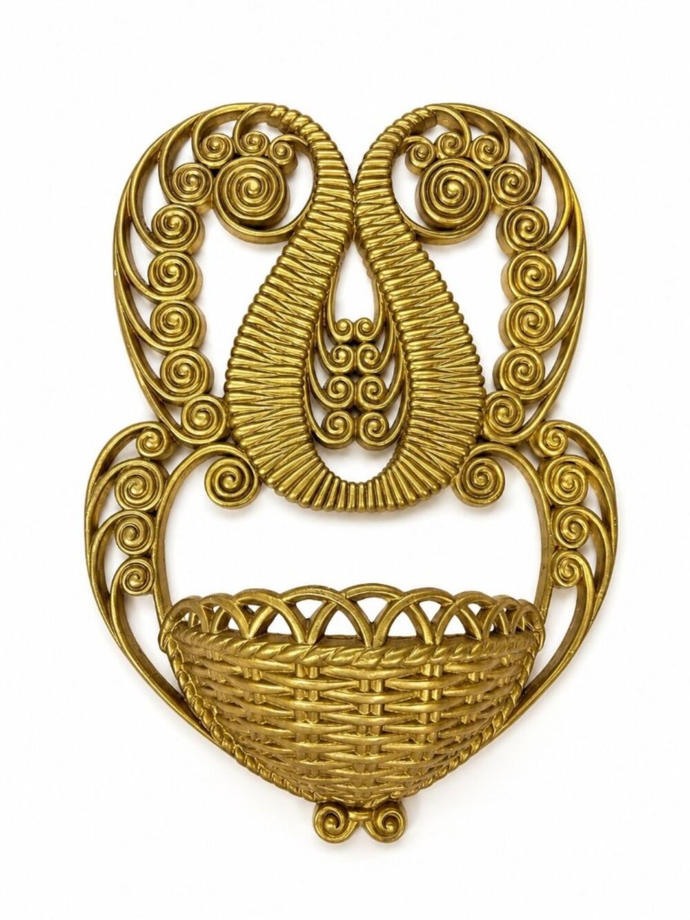 Wall Pocket Planter Faux Wicker Burwood Products Gold Scroll Gallery Art Deco